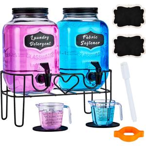 1 Gallon Liquid Laundry Detergent Dispenser with Stand, Glass Laundry Soap Dispenser, Glass Jars for Laundry Room Organization and Storage, Liquid Detergent, Fabric Softener