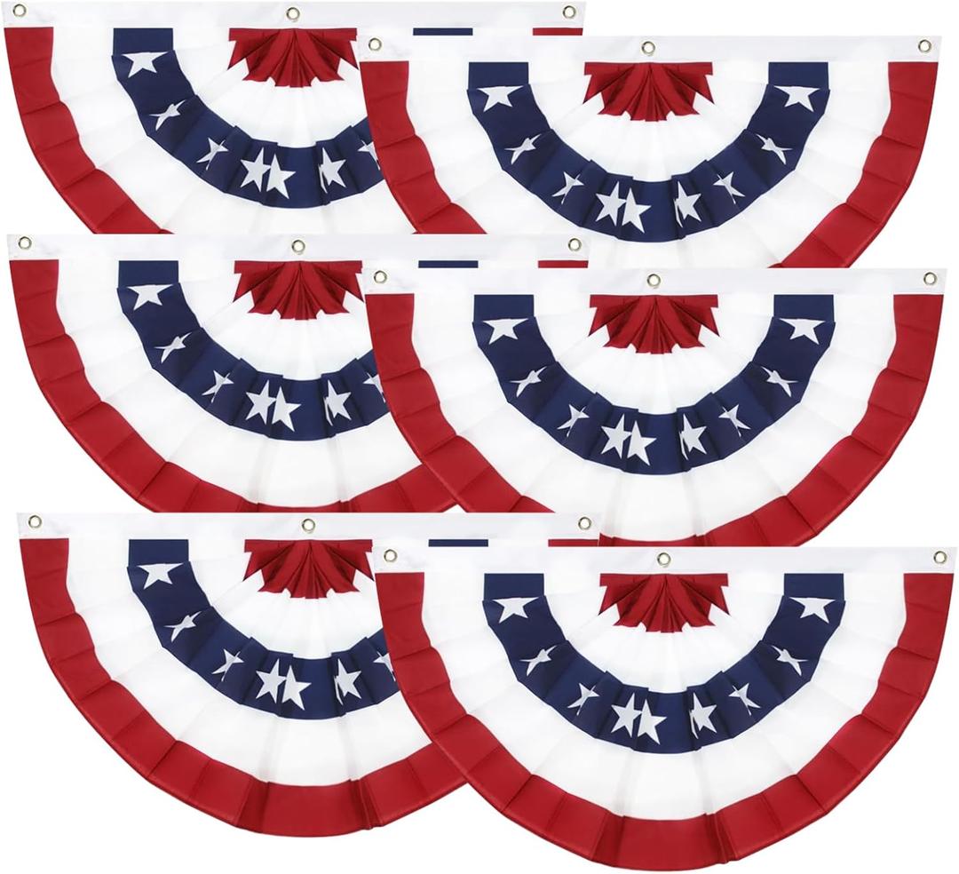 1.5x3Ft 4th of July Decorations Patriotic Decorations Outdoor USA Pleated Fan Bunting Stars and Stripes Banner Fourth of July Veterans Labor Memorial Day Red White and Blue Decor 6Pack