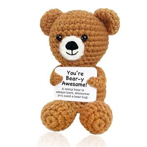 Emotional Support Crochet Bear, Mothers Day Graduation Teacher Appreciation Nurses Week Fathers Day Birthday Gifts for Women Girls Men Boys, Mini Teddy Bear Positive Animals for Friends Coworkers