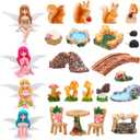 25Pcs Fairy Garden Accessories, Miniature Garden Ornaments Landscape Decorations Mini Fairy Figures Animal Plant Furniture Set for DIY Terrarium Potted Plants Dollhouse Desk Decor (Multicolor)