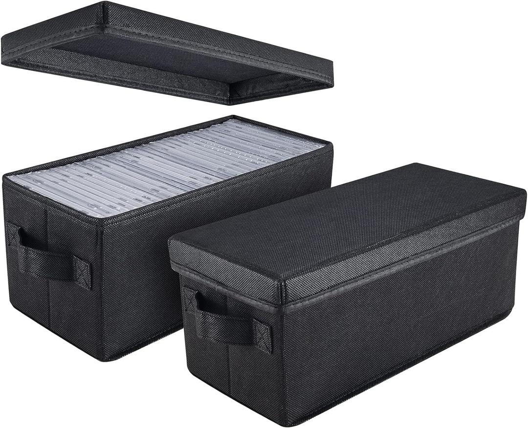 UENTIP CD Storage Boxes - Pack of 2 CD Case Holder - 13.2" x5.9" x 5.3", Container Holds 30 CDs in Full Jewel Cases, 60 CDs in Slim Cases, and 165 Discs in CD Sleeves - Black (2 Pack)