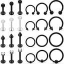 24Pcs Assorted Size 16G Lip Rings for Women Men Surgical Steel Medusa Piercing Jewelry Labret Studs CZ Diamond Opal Daith Tragus Forward Helix Earrings Septum Rings