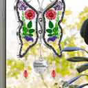 KY&BOSAM Butterfly Suncatchers Precious Grandmother Stained Glass for Windows Hangings Wind Chimes with Pressed Flower Wings and Heart Charm Birthday Gifts for Grandma Mother`s Days Christams