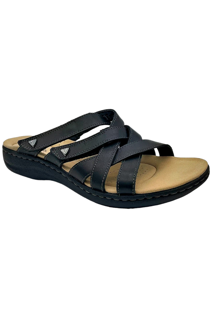Clarks Collection Women's Leather Sandals Laurieann Bali Black Leather Women's Sandal - Stylish Adjustable Strap Design with Arch Support, Cooling Gel Padding for All-Day Enjoyment and Walking Comfort , 9.5