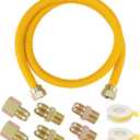 PLUMBINGMASTER 48" Flexible yellow Coated Corrugated line kit for Dryer Stove Range, Flexible Stainless Steel Gas Dryer Kit - 5/8" OD(1/2" ID) Dryer Gas Line with total 6 Connectors—— 3/4" MIP & 1/2"