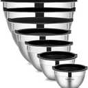 YIHONG 7 Piece Metal Mixing Bowls with Lids for Kitchen, Stainless Steel Set Ideal for Baking, Prepping, Cooking and Serving Food, Nesting Design for Space Saving Storage(Black)