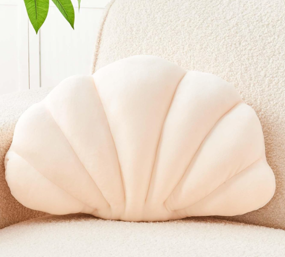 Uvvyui Beige Shell Pillow, Seashell Decorative Throw Pillow Beach Pillow, Soft Velvet Shell Shaped Pillow Room Decor, 18" Seashell Throw Pillow Ocean Pillow Stylish Cushion