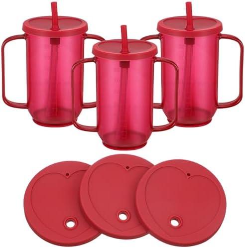 Sliner Adult Sippy Cups for Elderly 12 oz Straw Sippy Cups with 2 Handles No Spill for Adults Spill Proof Dysphagia Cup for Disabled Patients(Red)