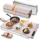 FYY Warming Mat for Food with Heat Resistant Pad, Prevent Countertop Cracks, Keep Meal Warm, Rapid and Full Surface Heating, 6 Temp Settings, 6H Timer, Upgraded Rollable Portable Food Warmer Mat Pink