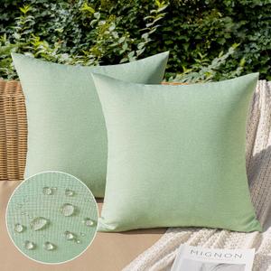 MIULEE Pack of 2 Decorative Outdoor Solid Waterproof Throw Pillow Covers Faux Linen Garden Farmhouse Cushion Cases for Patio Tent Balcony Couch Sofa 18x18 Inch Sage Green