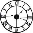 Large Wall Clocks Non-Ticking Silent 30 inch Battery Operated Oversized Metal Round Roman Numerals European Industrial Wall Clocks for Home Kitchen Living Room Office Decor (Black)