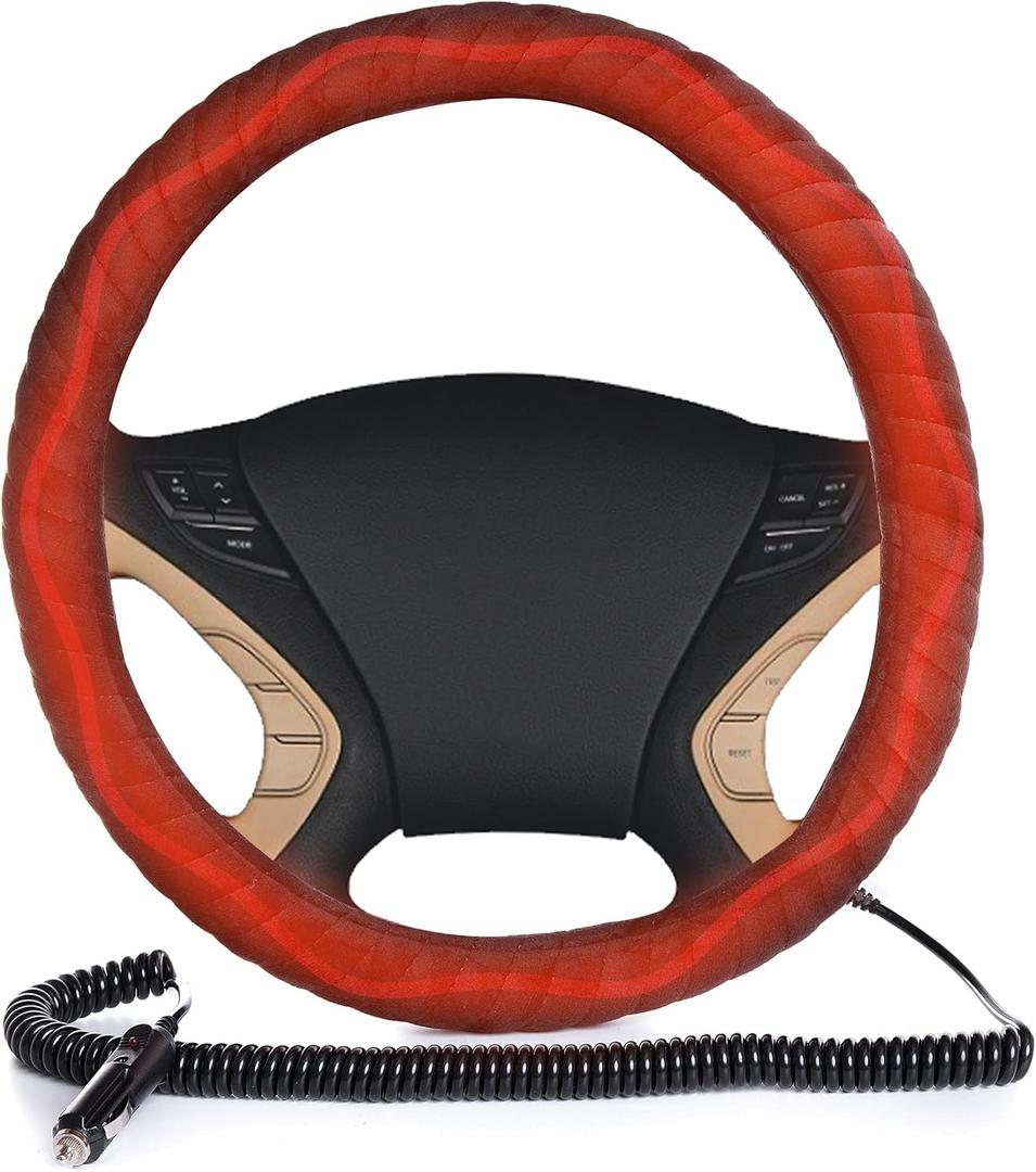 VaygWay Car Heated Steering Wheel Cover - 12v Black Soft Plush Warmer Car Steering Wheel Heater - Premium Quality 15" Auto Comfortable Steering Wheel Cover Protector Warmer for Vehicle (Soft Plush)