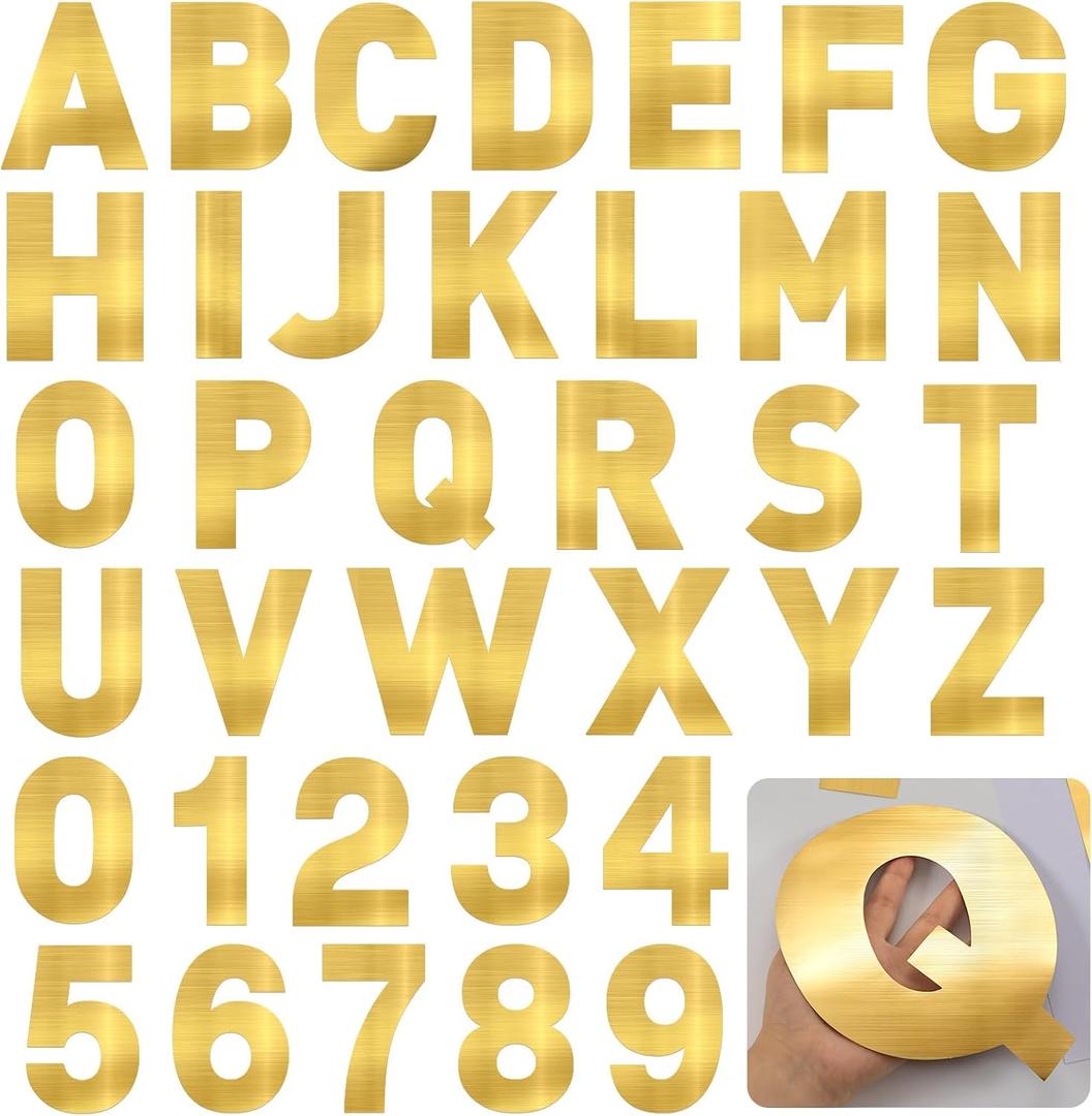 88 Pcs 8 Inch Large Gold Letter Stickers, Big Vinyl Alphabet Stickers Numbers for Backdrop Wall, Self-Adhesive Sticker for Decor Party, Classroom, DIY Craft