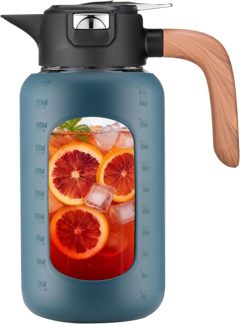 84 oz/2.5 Liter Glass Pitcher with Lid and Handle, Glass Carafe/Jug for Hot/Cold Water, Large Iced Tea Pitcher for Coffee, Juice and Homemade Beverage (EXP 12/31/36)
