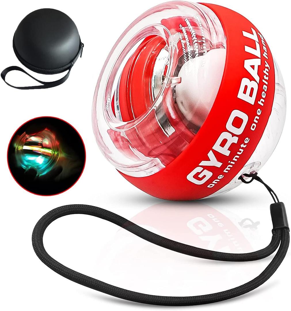 Auto-Start Wrist Power Gyro Ball with LED Lights, Wrist Strengthener and Forearm Exerciser for Stronger Arm Fingers and Muscle (Colourful Light-Red)