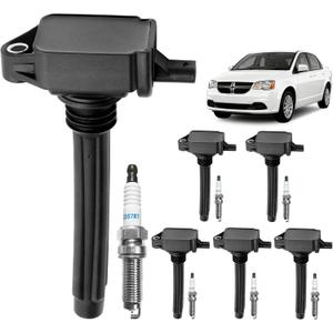 Ignition Coil Packs & Spark Plugs Set of 6, Compatible with 2011-2019 Dodge Charger/Grand Caravan, Chrysler 200/300/Town Country, Ram 1500, Jeep Cherokee/Wrangler, Replaces# UF648