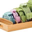 Umilife Kitchen Cabinet Organizer for Food Storage Container Lids, with Adjustable Dividers, Bamboo Drawer Caddy, Box for Kitchen Storage And Organization