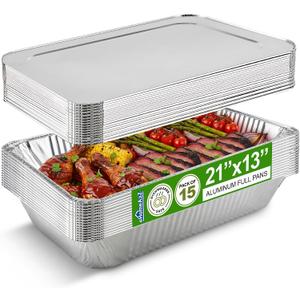EHOMEA2Z Large Aluminum Pans With Lids Disposable Full Heavy Duty Roasting, Broiling, Baking, Catering Pans 21x13x3 (15, Full-Size w/Lids)