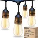 addlon 96FT(48FTx2) LED Outdoor String Lights with Edison Shatterproof Bulbs Commercial Grade Patio Cafe Light, ETL Listed Weatherproof Strand 30 Hanging Sockets for Bistro Backyard