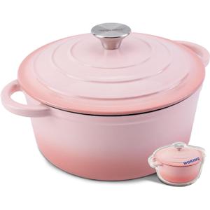 7-QT Enameled Cast Iron Round Dutch Oven With Lid,Oven safe,Pink | Large enameled cast iron Dutch oven,Retains moisture,PFAS-free,500F,sourdough,braising/stews/roasting,Housewarming Gift