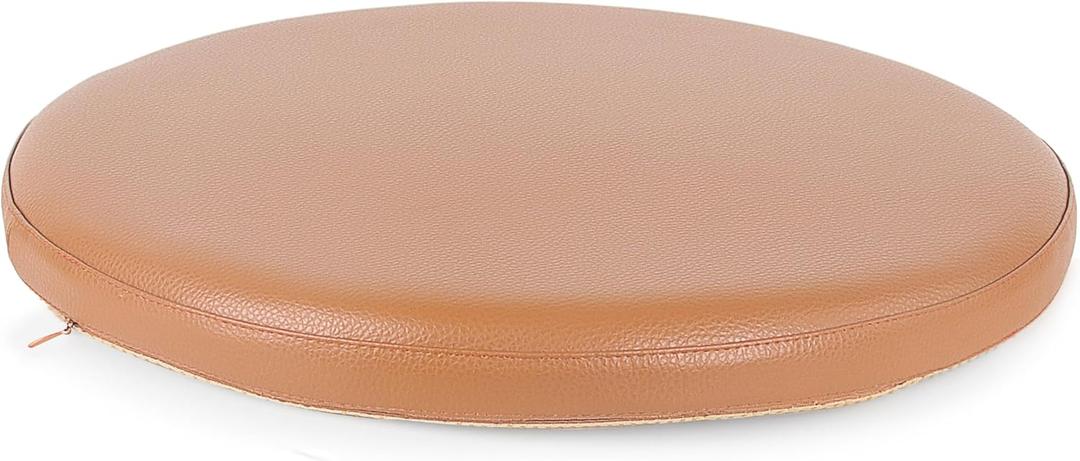 Sigmat PU Leather Round Chair Cushion Memory Foam Waterproof Round Stool Cushion for Kitchen Stool, Living Room Chiar, Office Chair, Car or Floor Pillow(14 Inch, Brown)