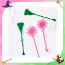 20 Pack Pink and Green Party Decrations, Princess and Witch Party Accessories, Green Witch Broomstick and Glitter Pink Princess Wand Cocktail Stir Sticks for Themed Parties (Drink Stirrers)