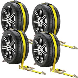 Car Tie Down Straps for Trailers-10,000lbs Break Strength-2inx10ft Heavy Duty E Track Car Hauler Strap with Rolling Idler Three Cleat Over The Wheel Auto Tire Ratchet Straps for Truck, UTV