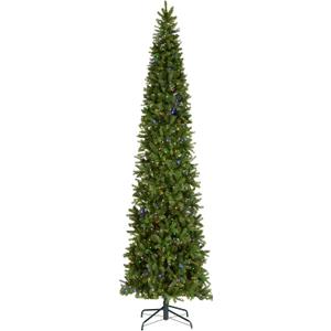 National Tree Company 12 ft Pre-Lit Downswept Douglas Fir Slim Artificial Christmas Tree, 850 LED Lights, 2,165 Tips, Foot Switch, 10 Light Functions, Includes Stand, Green