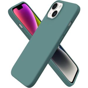 ORNARTO Compatible with iPhone 14 Case 6.1, Slim Liquid Silicone 3 Layers Full Phone Covered Soft Gel Rubber Case Protective Phone Cover 6.1 Inch-Pine Green