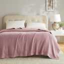 Madison Park 100% Egyptian Cotton Lightweight Summer Blanket, Breathable Waffle Knit Design, Soft Cozy All-Season Throw for Bed, Couch or Sofa, Rose Pink Full/Queen Size (90"x90")