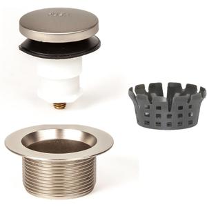 PF WaterWorks Toe Touch (Foot Actuated) Bath Tub Drain Assembly with Gasket - Coarse Thread 11.5 Threads Per Inch - Free Hair Catcher/Strainer;Brushed Nickel; PF0920-BN-TT-C