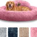 PetJett Large Dog Bed - 36'' Calming Donut Dog Beds, Anti-Slip & Washable Large Round Bed, Fluffy Faux Fur Pet Bed, Super Soft Anti-Anxiety Premium Comfort Bed, Fits Dogs up to 80 lbs - Pink