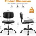 Sweetcrispy Small Office Desk Chair - Armless PU Leather with Comfy Lumbar Support, Height Adjustable Rolling Swivel Task for No Arms, for Adult, Student, Bedroom, Home, Vanity, Black