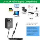 Gonine 24V 1.5A Power Supply, DC 24V Power Cord, for 24Vdc LED Light Strip 24 Volt Essential Oil Diffuser, AC 100-240V to DC 24 V 1.5A 1A 0.5A Adapter UL Certificate, (Not Battery Charger).