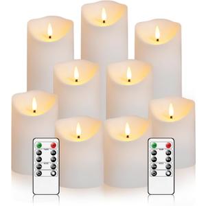 Nimiko Flameless Candles with Remote, Battery Operated Flickering Flameless Candles, LED Candles with Timer 2/4/6/8H, with Realistic LED Candles Set of 9 (D3 x H 3" 4" 5" 6" 7") (White)