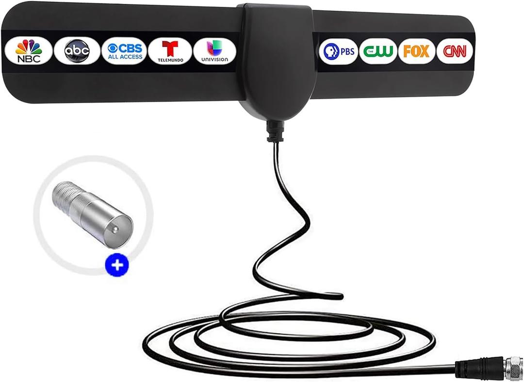 TV Antenna, 2025 New Digital Antenna for Smart TV, Support 360 Reception 4K 1080p All TV's for Local Channels, Smart Switch Amplifier Signal Booster -10.5ft Coax HDTV Cable, Portable Antenna Indoor