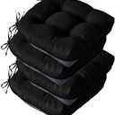 IASEAHK Chair Cushions for Dining Chairs, Seat Cushions for Kitchen Chairs, Indoor Seat Cushions with Ties, Tufted Foam Chair Pads, Non Slip Chair Cushions Set of 4, 15.5" x 15.5" x 4", Black