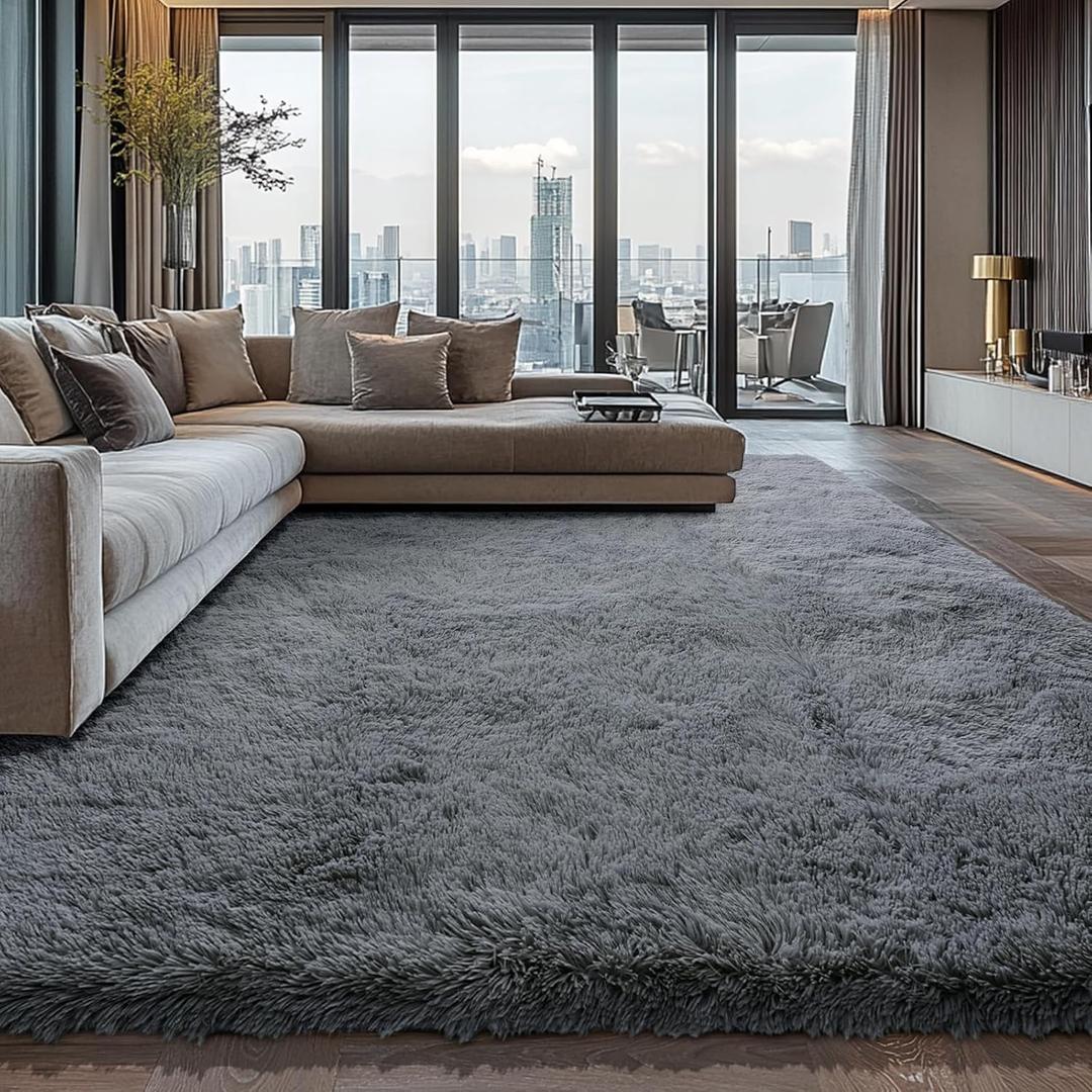 Shag Area Rugs for Bedroom Living Room,6X9 Ultra Soft Fluffy Area Rugs for Dorm, Indoor Carpet Nursery Rugs for Kids Room Home Decor,Dark Grey