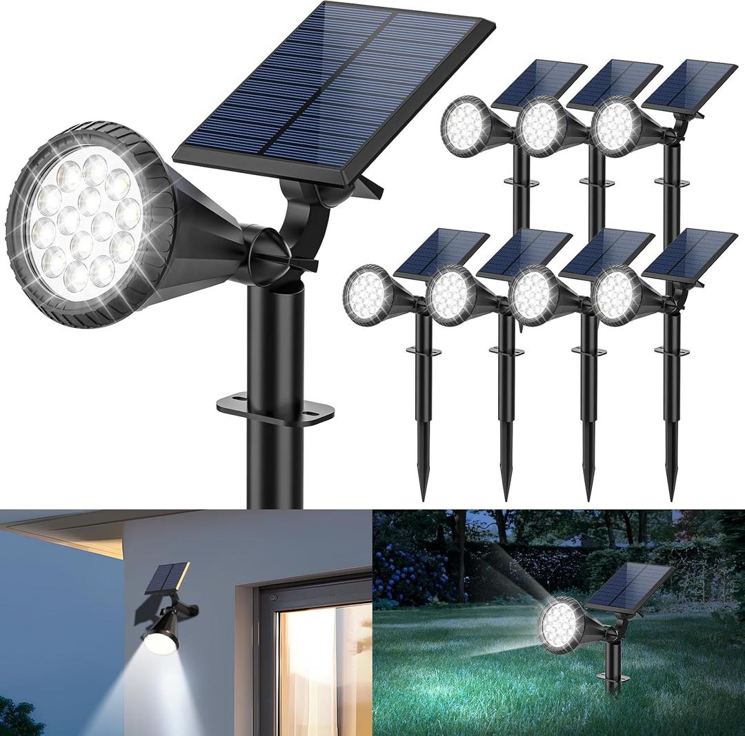 Solar Spot Lights Outdoor, 4 Modes/8 Pack Solar Spotlights Waterproof, 180 Adjustable Powered Landscape Lights, Outdoor Solar Lights for Yard Garden Pathway Flag Tree Wall Statue Cool White