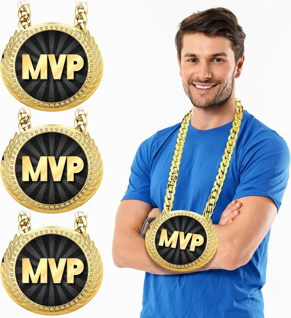 Tondiamo 3 Pcs Sports Turnover Chains for MVP Players 6" Large Champion Medals for Basketball Football Soccer Baseball Softball Volleyball Most Valuable Players Medals for Team Awards
