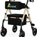 Foldable Rollator Walker with Seat for Seniors - Lightweight Rolling Walkers with Brakes, 300 lb Capacity, 8" All-Terrain Wheels, Adjustable Handles and Seat Height & Removable Storage Bag, Champagne