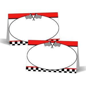 Racing Car Table Place Cards - 25PCS Tent Cards - 2.1 x 3.5 Two Fast Food Lables - Name Place Cards for Table Setting - Name Cards for Birthday Party Baby Shower - Scored for Easy Folding -17
