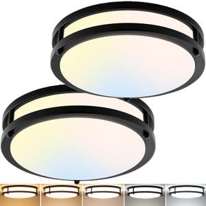 2-Pack 10Inch 30W LED Flush Mount Ceiling Light Fixtures Black, Ultra Bright 3200LM Dimmable Ceiling Lights, 5CCT 2700K 3000K 4000K 5000K 6500K, Ceiling Lamps for Kitchen Hallway Bedroom Bathroom