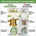Bathroom Light Fixtures (3-Light, 20 in), Brushed Gold Vanity Lights for Bathroom with Ribbed Green Tulip Glass Shade, Vintage Vanity Wall Lights for Mirror Bedroom Living Room Hallway