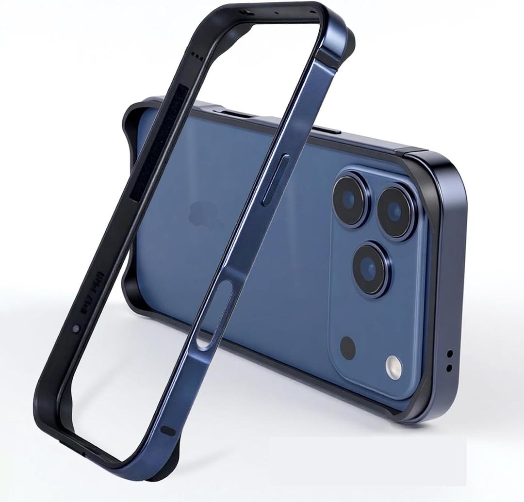 New Aluminum Frame Metal Bumper Frame Slim Hard Case Cover for iPhone17Pro, Metal Frame with Soft Inner Bumper, Raised Edge Protection (Dark Blue, for iPhone 17 Pro)