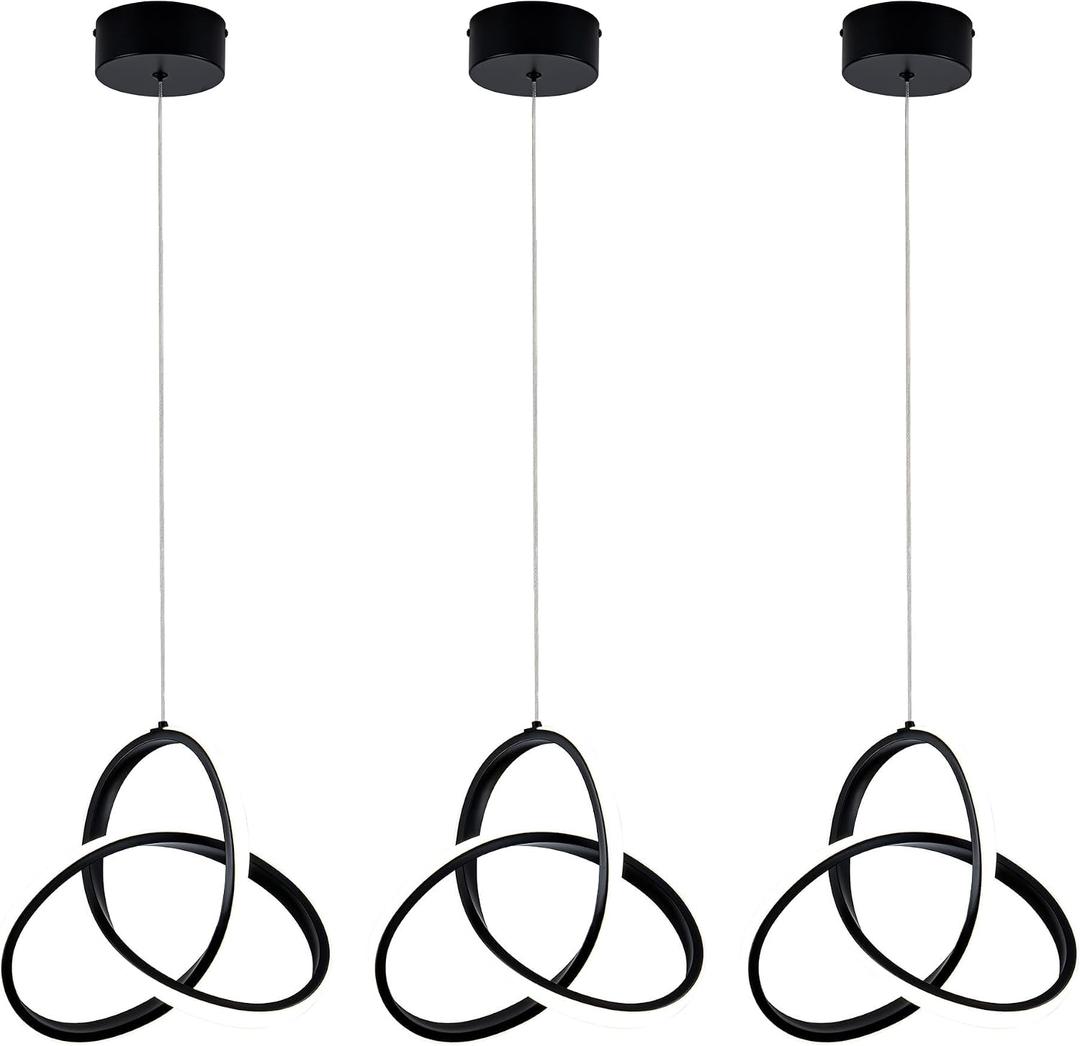 MAYNA Modern Spiral Led Chandelier, 4000K Pendant Light Kitchen Island, 18W Adjustable Height Island Light Fixture for Kitchen Bedroom Kitchen Island Cafe, 3 Pack (Black)