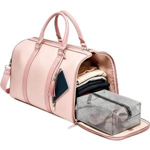 2 in 1 Convertible Garment Duffle Bags for Travel 45L Waterproof Carry on Duffle Bag for Men & Women with Shoe Lmproved Zipper and Reinforced Straps Suitable for Business & Weekend Trips Pink