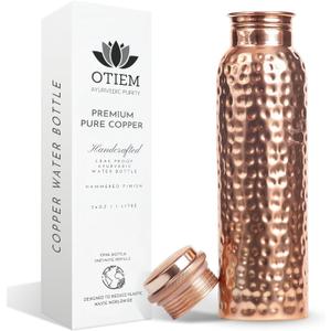 Otiem 100% Copper Water Bottle for Drinking Water, 34 Oz Hammered Finish  Stay Hydrated and Enjoy Ayurvedic Benefits  Leak-Proof, Temperature Retention, Eco-Friendly Design  Durable Copper Bottle