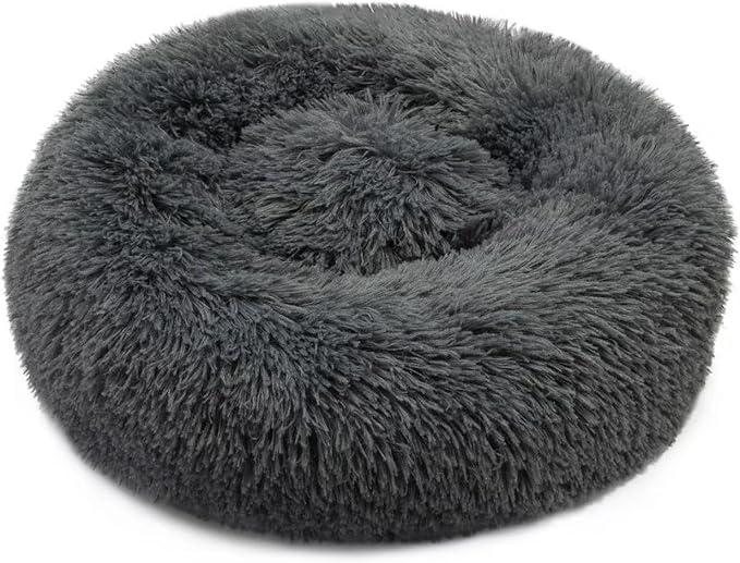 Dog Bed Soft Fluffy Large Navy Blue Round Dog Bed Dog Cushion Soft Plush Doughnut Pet Bed for Cats Dogs Soft Warm Pet Sofa, 2'' in diameter