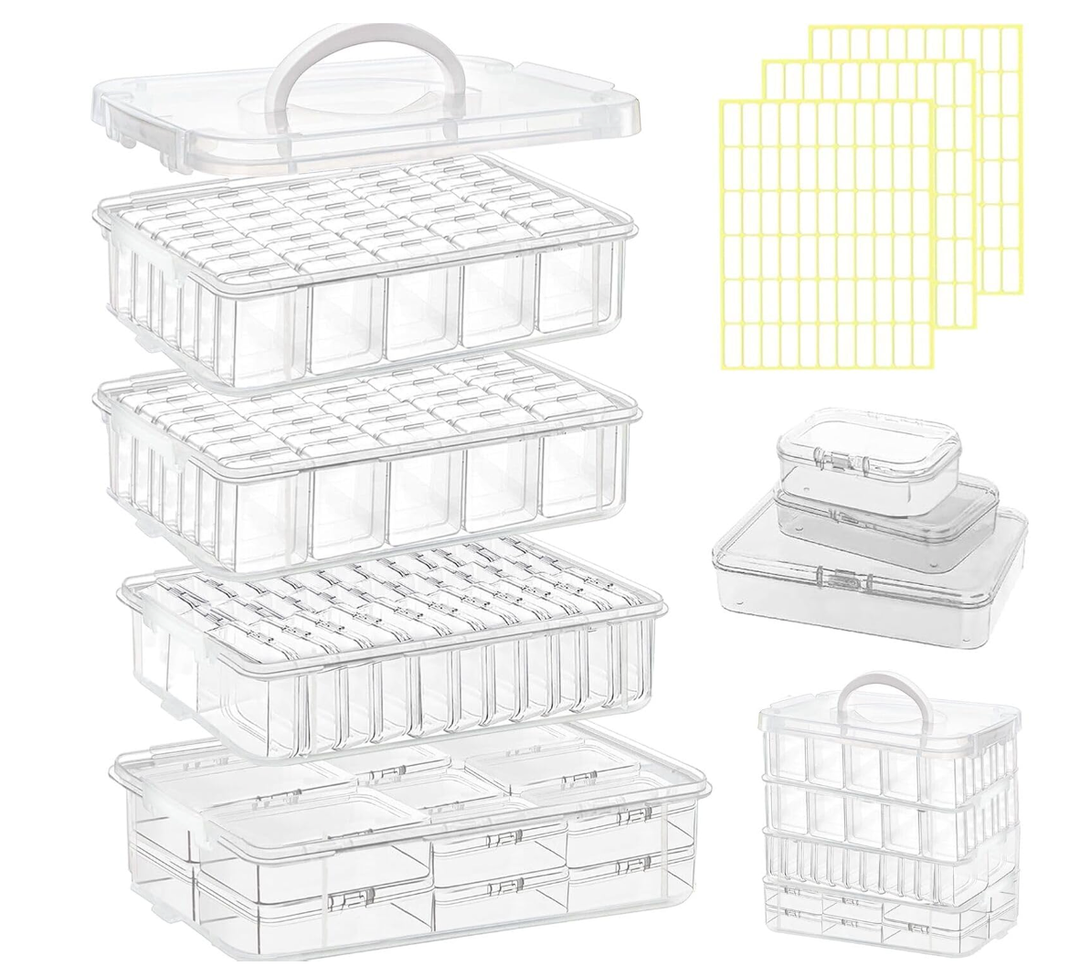 131pcs Bead Storage Container,4TierBead Organizer Boxes And Craft Storage Boxes, Storage Stackable portable box,DIY Jewelry Craft Nails, Bracelets, Jewelry, Diamonds, Pens, (4Tier)